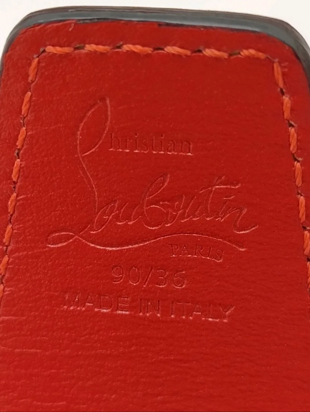 Christian Louboutin Red/Yellow Leather Belt Strap with Embossed Logo